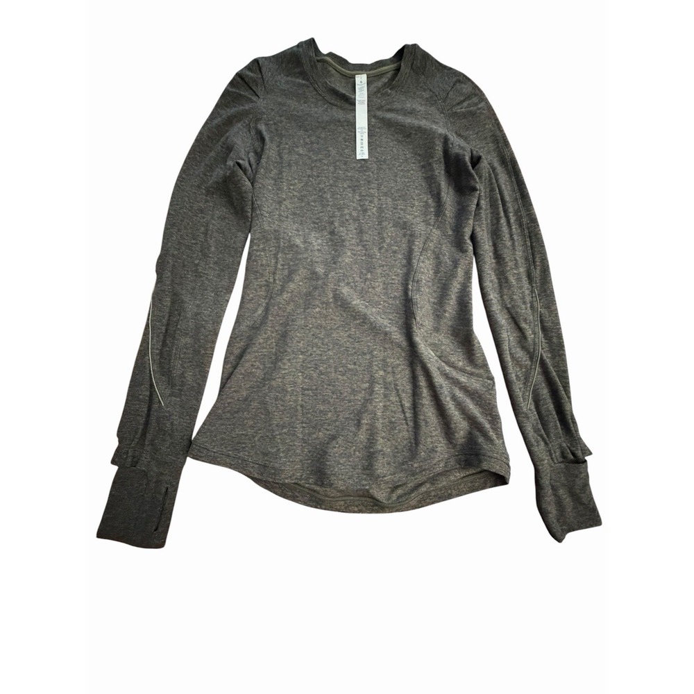Lululemon Extra Mile Long Sleeve Shirt Sz 2 Cuffins Heathered Utilitarian #EE6-1
